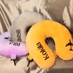 Travel in personalized comfort. Our vibrant neck pillows can be customized with names, making them your ultimate travel companion and a great gift.