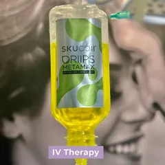A close-up of our Skuccii Driips Metamax IV bag. This particular blend is formulated to boost metabolism and support weight loss, showcasing our range of specialized intravenous therapies for targeted wellness goals.