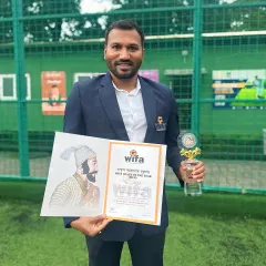 Our mentor, Paresh Shivalkar, with his WIFA Coach of the Year award. Having a decorated coach and former India international guiding our program sets a high standard for excellence.