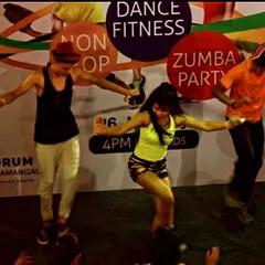 On stage during a 'Non-Stop Zumba Party'. This image captures the high-energy atmosphere of our public dance fitness events.