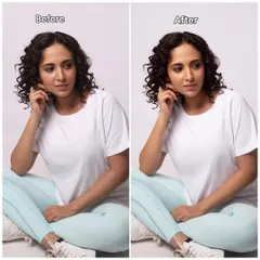 Before and after: This shows a subtle but important edit. I performed a gentle skin cleanup and color correction to give the model a natural, healthy glow.