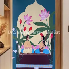 A simple, illustrative painting of a Ghazal scene. This mural captures a quiet moment between two figures, surrounded by lotuses, adding a touch of romance and culture to the wall.