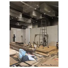 Another shot from the build phase of the Villandi '22 project. This shows the raw materials and framework before the space is transformed into a luxurious jewellery boutique, highlighting the speed of our on-site execution.