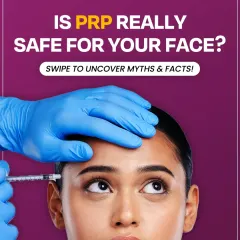 A graphic introducing a series on the myths and facts about PRP for the face, encouraging users to learn more about the treatment's safety and efficacy.