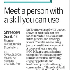 A feature in Sunday Midday about my work in medical puppetry. The goal is to use puppets to explain health topics in a gentle way or simply to bring joy to a stressful environment. Every drop in the ocean counts.