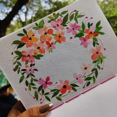 Creating a floral wreath is a meditative process. This piece was painted during one of our park sessions, using a simple and repetitive technique that is very relaxing.