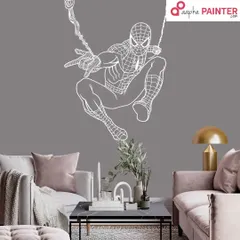 A digital mock-up of our Spider-Man line art. We can place your favorite hero in any room setting to help you visualize the final look.