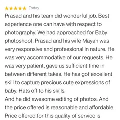 I'm thrilled to be described as professional, responsive, and patient. Providing a great experience and beautiful photos at a reasonable price is what I always strive for.