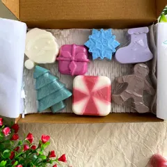Here is the Christmas soap set packed in a gift box. The colorful soaps look so cheerful nestled in the box, ready to be gifted.