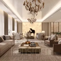 Natural light is a key material in my designs. In this contemporary living area, I used an abundance of it, complemented by a backlit onyx wall, to create a space that is airy, welcoming, and aesthetically appealing.