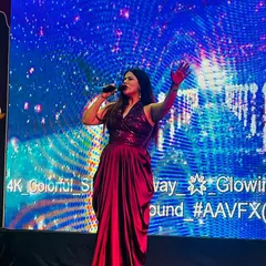 On stage for Nuvoco Vistas' Diwali celebration. A big stage and a big crowd is where I feel most at home, making sure the event's energy matches the scale of the production.