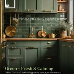 Green is associated with growth and peace. Using it for cabinets or a backsplash can bring a fresh, calming, and balanced energy to your kitchen.