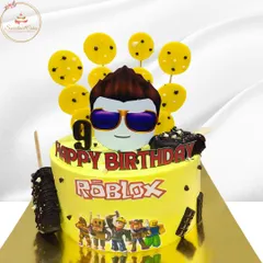 Level up your celebration with a Roblox-themed cake. This bright yellow cake, complete with character prints and chocolate-covered cakesicles, was designed for a 9th birthday, capturing the fun and creativity of the popular game.