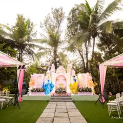 A fairytale comes to life with this grand princess castle stage. From the custom-built castle to the life-sized princess cutouts and elegant seating arrangements, I create a royal celebration fit for your little one.