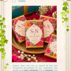 A sweet thank you for your guests. We design custom wrappers for treats like these chocolate bars, ensuring even your wedding favors are perfectly in sync with your theme and color palette.