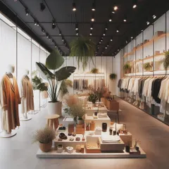 We styled this minimalist retail boutique with carefully selected plants to enhance the natural, organic feel of the brand. The greenery complements the neutral color palette and adds a sense of calm to the shopping experience.