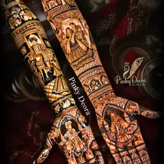 A full view of a Marwari-Gujarati wedding theme. One arm shows the bride's family and varmala, while the other depicts the groom's baraat arriving on a horse, blending two cultures beautifully.