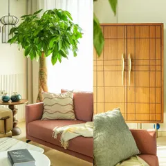 I used a diptych format here to capture the warm and inviting atmosphere of this living room designed by Studio El Sol. On the left, you see the overall space with its natural light and greenery, while the right side focuses on the details of the custom wooden cabinetry, showing my eye for both the big picture and the small details in residential photography.