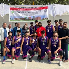 Victory tastes sweet. The Jamia basketball team celebrates their runner-up position at the All India University Basketball tournament held in Sonipat, Haryana.