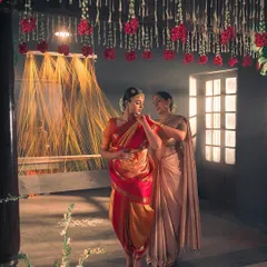 A mother helps her daughter with the traditional madisar drape. This campaign for Kanakavalli was a deep dive into the rituals and emotions behind the bridal Kanjivaram.