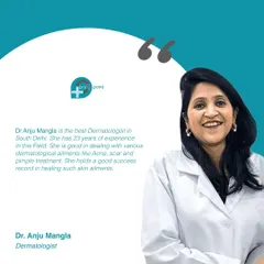 Meet Dr. Anju Mangla, our dermatologist in South Delhi with 23 years of experience. She has a great success record in treating acne, scars, and pimples.