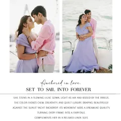 Anchored in love, set to sail into forever. For this pre-wedding shoot on a yacht in Dubai, we chose a flowing lilac gown and a relaxed linen suit to create a dreamy, nautical romance.