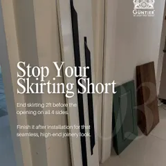 For a seamless, high-end joinery look, we advise stopping the wall skirting short and finishing it after our frames are installed.