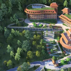 Our master plan for the Netaji Subhash Chandra Bose University of Excellence in Sikkim demonstrates our expertise in designing for challenging terrains. This aerial render shows how buildings are integrated into the natural contours of the land, preserving the landscape while creating a cohesive campus.