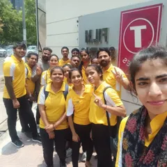 Our team outside the T-Series office, feeling energized and happy after a successful Yoga Day collaboration. We love participating in community events that promote a healthy lifestyle.