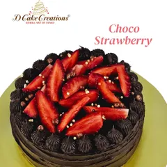 Our classic Choco Strawberry cake. This rich, decadent chocolate cake is generously topped with fresh, sliced strawberries, offering a perfect balance of flavors. It's a seasonal favorite that our clients look forward to every year.