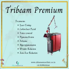 The Tribeam Premium is a specialized laser I use for targeting pigmentation. It is excellent for laser toning, performing carbon laser facials, and treating pigmented lesions like post-acne marks and melasma. It is also my go-to device for tattoo removal.