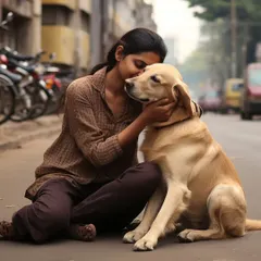 A quiet moment of connection. We believe in building trust and a genuine bond with every dog that stays with us.