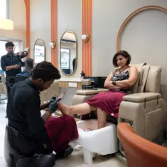 Every detail matters. Our pedicure service is a moment of pure relaxation, ensuring your feet are flawless and pampered, because you deserve to feel perfect from head to toe on your big day.