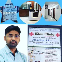 A glimpse into our clinic, featuring our reception area, hallway, and one of our lead dermatologists, Dr. Shashikiran. We maintain a professional environment that reflects the high standard of our medical and cosmetic skin services.