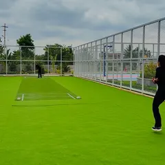The enclosed cricket practice net at Serene Exotica, designed for safety and functionality. This is a key amenity we incorporate into many of our community projects in India.