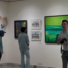 Visitors viewing my paintings at the Russian Centre gallery. It was great to meet so many friends and chat about art.