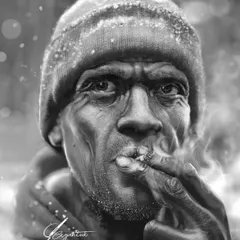 I spent about 30 hours on this hyper-realistic black and white artwork. I was really curious about capturing the weathered skin texture, the smoke, and the tiny details like the snow on the beanie to create a powerful, realistic portrait.