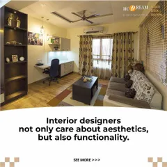 Fact: Interior designers care about functionality just as much as aesthetics. Our goal is to create spaces that not only look beautiful but also work perfectly for your daily life, like this combined living and study area.