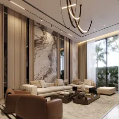 Designed with intention and proportion, this seating area reflects the art of spatial harmony. The composition of furniture, neutral tones, and layered materials cultivates an inviting environment that feels grounded, elegant, and effortlessly luxurious.