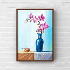 Here is the orchid painting framed and displayed on a wall. Seeing my art in a home setting is the best feeling, as it shows how a simple painting can transform a space.