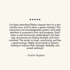 "It's been a game changer!" We're so grateful for clients like Prakriti Thapliyal who appreciate our knowledgeable instructors, clean studio, and challenging yet welcoming classes.
