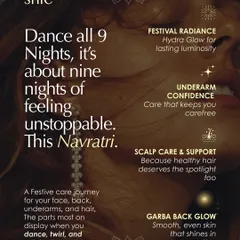 Dance all nine nights feeling unstoppable. This graphic details my festive care journey for your face, back, underarms, and hair, targeting the parts most on display when you celebrate.