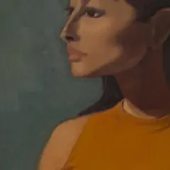 Another angle of the oil portrait, showing the richness of the colors against a dark background. Oil paints allow for a depth and luminosity that is perfect for capturing skin tones.