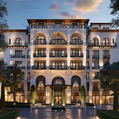 This hotel facade design embraces the charm of Mediterranean revival architecture. I blended Old World elegance with modern sensibilities through arched windows, wrought-iron balconies, and stately columns to create a truly enchanting exterior.