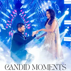 A magical moment on the sangeet stage. We use elements like low-lying fog and dramatic lighting to create a dreamy, romantic atmosphere for the couple's special performance.
