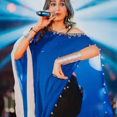 Styling the amazing singer Kinjal Dave for her stage show. We went with a bold, fusion look using my oxidised silver jewellery, including statement cuffs and bracelets that perfectly matched her energetic performance style.