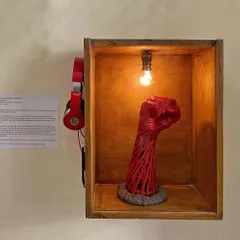 The "Orma Petti" or memory box, a permanent installation in our studio. This interactive piece invites people to listen to the stories connected to the objects placed inside, exploring the relationship between memory and objects.