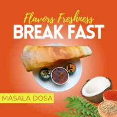 A closer look at our classic Masala Dosa. This crispy, golden-brown crepe is filled with a spiced potato mixture and served with fresh sambar and coconut chutney, a favorite at our HBR Layout restaurant.