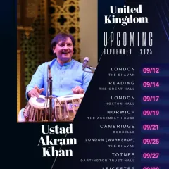 I am looking forward with great happiness to my upcoming UK tour. It is a saubhagya, a great fortune, to be invited to perform and conduct a workshop in London, Reading, and other cities. I am grateful for the opportunity to share my music with friends and lovers of art there.