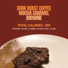 Meet our Dark Roast Coffee Mocha Caramel Brownie. At 398 calories, it packs a punch with 25g of protein, mood-boosting cocoa, and alertness-enhancing coffee. It's the perfect zero-sugar, zero-crash indulgence.